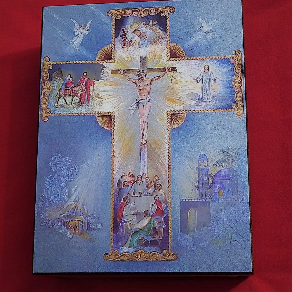 Jesus Nativity Crucifixion Decorated Wooden box+ Sullivan’s Swarovski Crystal